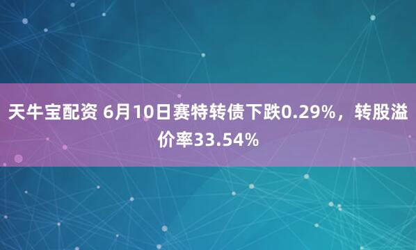 天牛宝配资 6月10日赛特转债下跌0.29%，转股溢价率33.54%