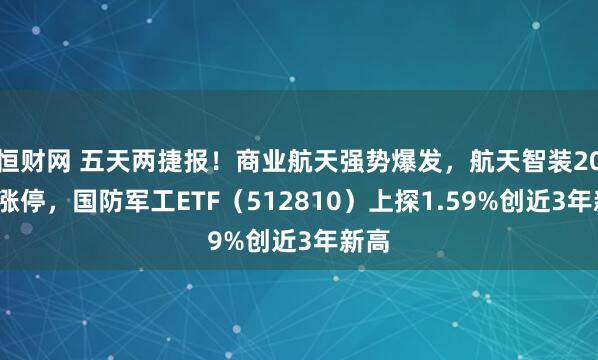 恒财网 五天两捷报！商业航天强势爆发，航天智装20CM涨停，国防军工ETF（512810）上探1.59%创近3年新高