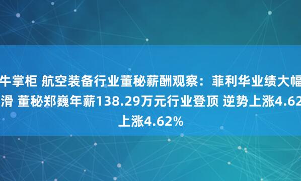 牛掌柜 航空装备行业董秘薪酬观察：菲利华业绩大幅下滑 董秘郑巍年薪138.29万元行业登顶 逆势上涨4.62%
